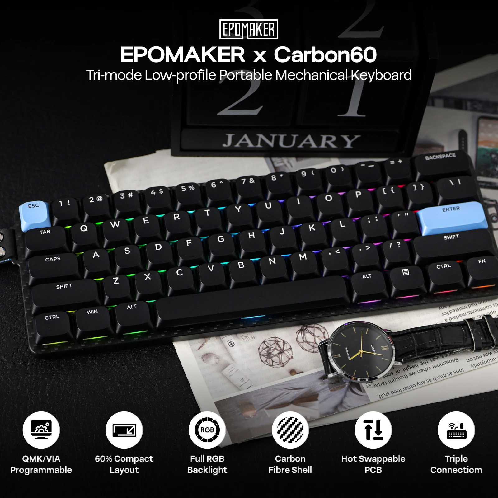 EPOMAKER Carbon60 60% ANSI US - Desk Setup Programmer 评论和价格
