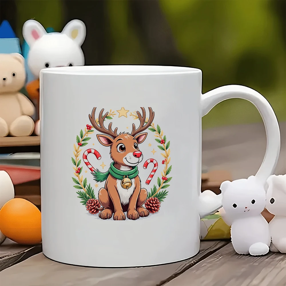 

11oz cartoon reindeer Christmas mug + cartoon cup Kids Cup Christmas Gift Family Office Coffee Cup
