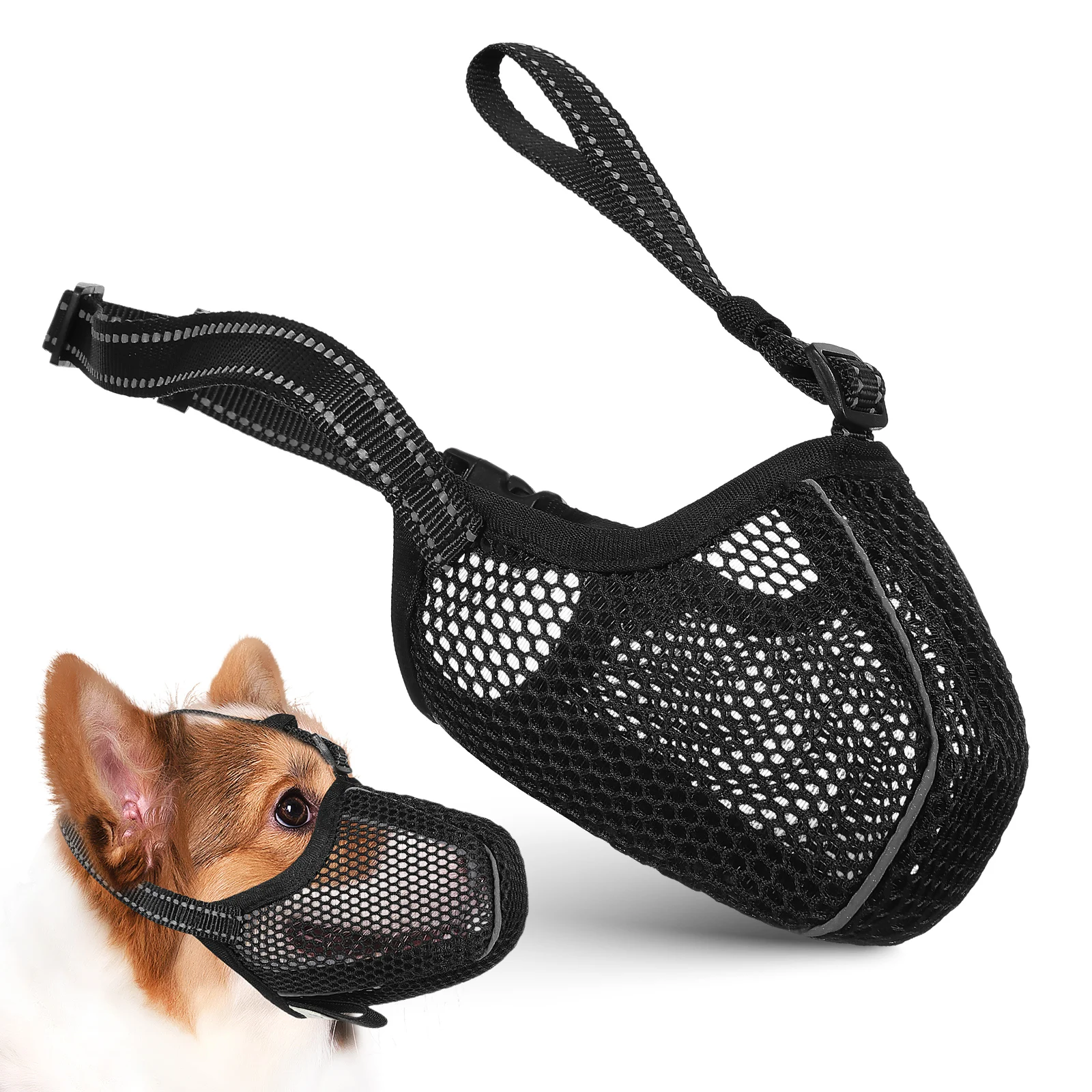 

1pcs Dog Muzzle Mesh Adjustable Small Pet Mouth Cover Prevent Biting Soft for Puppy Training Vet Grooming Stops Barking