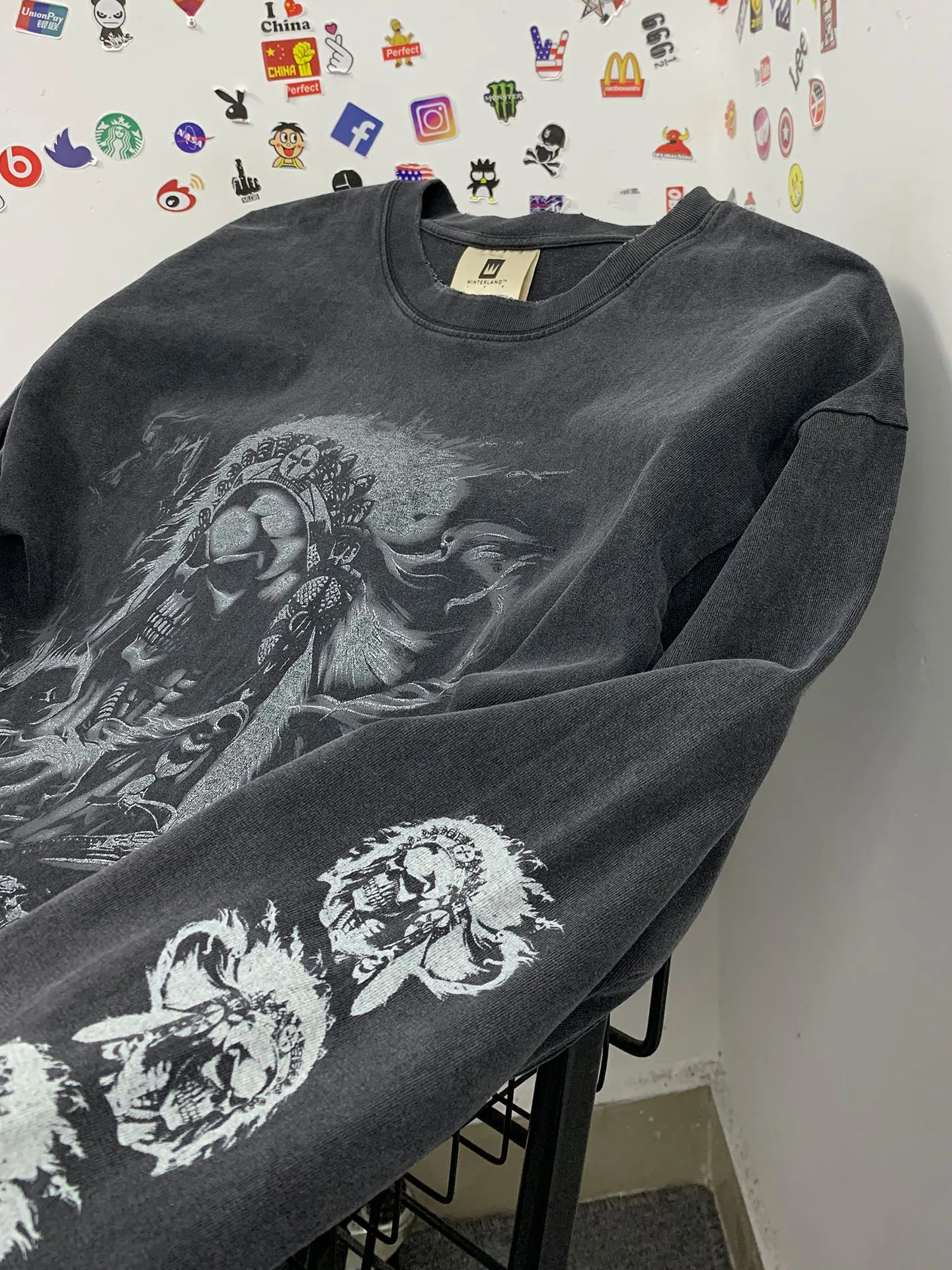 Vintage Skull Motorcycle Print Washed Loose Long Sleeve T-Shirt Men's Casual Style Cotton Breathable Comfortable Autumn Top