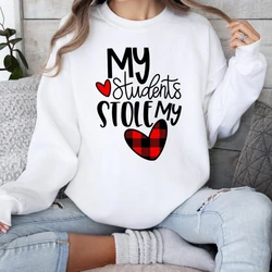 Niedliches Lehrer hemd meine Schüler stahlen mein Herz Geschenk T-Shirt Lehrer Valentinstag Crewneck Pullover Top Herz Grafik Sweatshirts