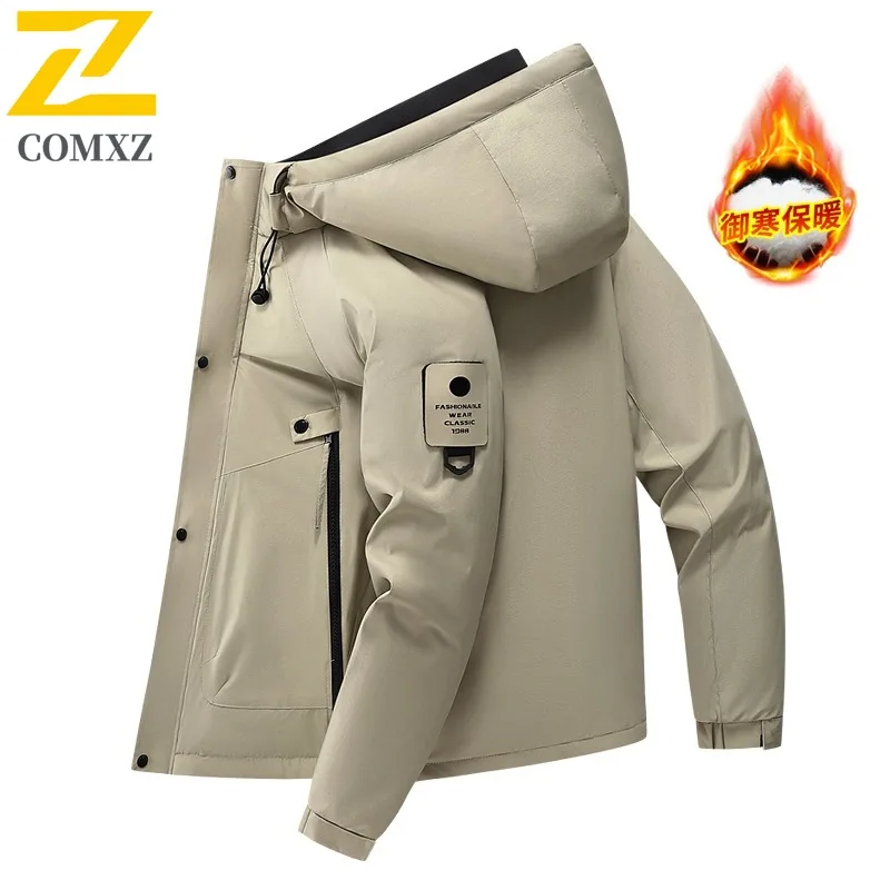 

COMXZ Men Padded Jacket Hooded Collar Fleece Lined Plaid Parkas Winter Trendy Quilted Lightweight Casual Daily Outerwear