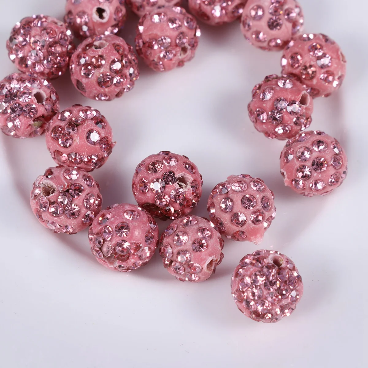 

20Pcs 8mm Straight Holes Rhinestone Spacer Beads Clear Sparkling DIY Bracelet Design Accessories Rosy Drilling Balls