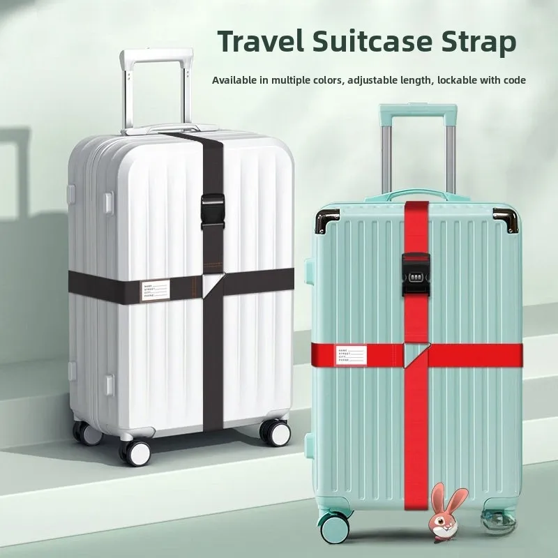 Adjustable Cross Fixed Strap Travel Bag Luggage Binding Rope with Password Lock Baggage Securement Band for Carry-On Suitcase