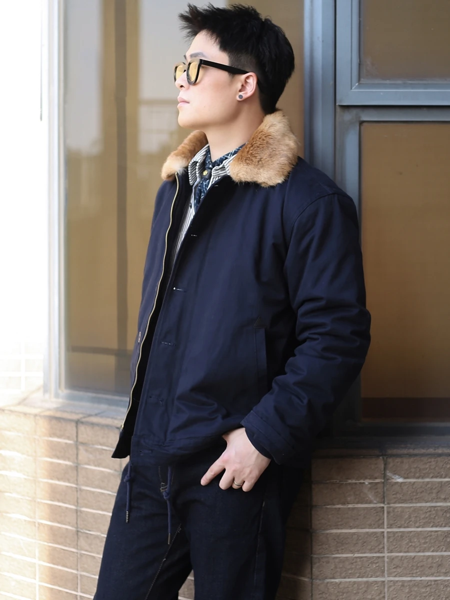 

Thiened Cotton Jaet Naval N De Coat Rabbit Fur Collar American Retro Wool Cotton Outerwear Men's Winter Warm Sle
