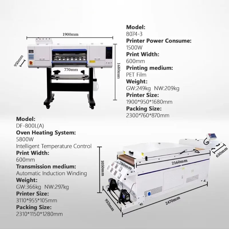 DTF Printer with Powder Shaker All-in-one Set, Digital PET Film Transfer Machine for Custom T-shirt Garment Printing Business