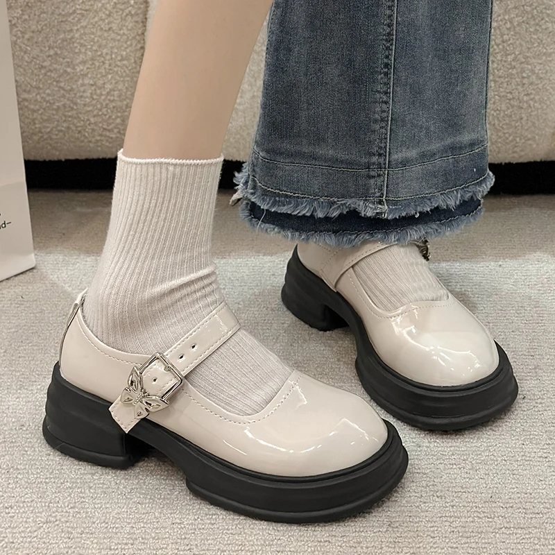 Fashion Bow Ankle Buckle Mary Jane Shoes Woman Thick Heeled Platform Lolita Shoes Woman Japanese Students Uniform Shoes Female