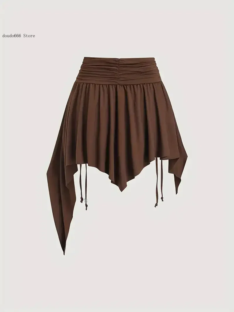 European Style Women's Summer A-Line Mini Skirt High Waist Asymmetrical Flounce Design Comfortable Casual Plain Skirt