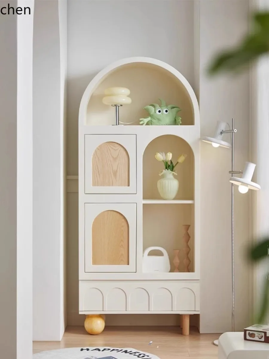 YFY  Solid Wood Semi-Circular Bookcase Arch-Shaped Bookshelf Display Cabinet Storage Decoration