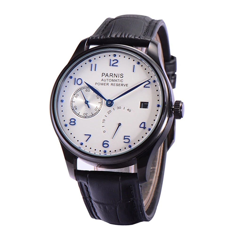 Imagem -02 - Parnis-relógio Mecânico Impermeável Masculino Mostrador Branco Reserva de Energia Calendário Automático Vento Automático Nova Moda 43 mm