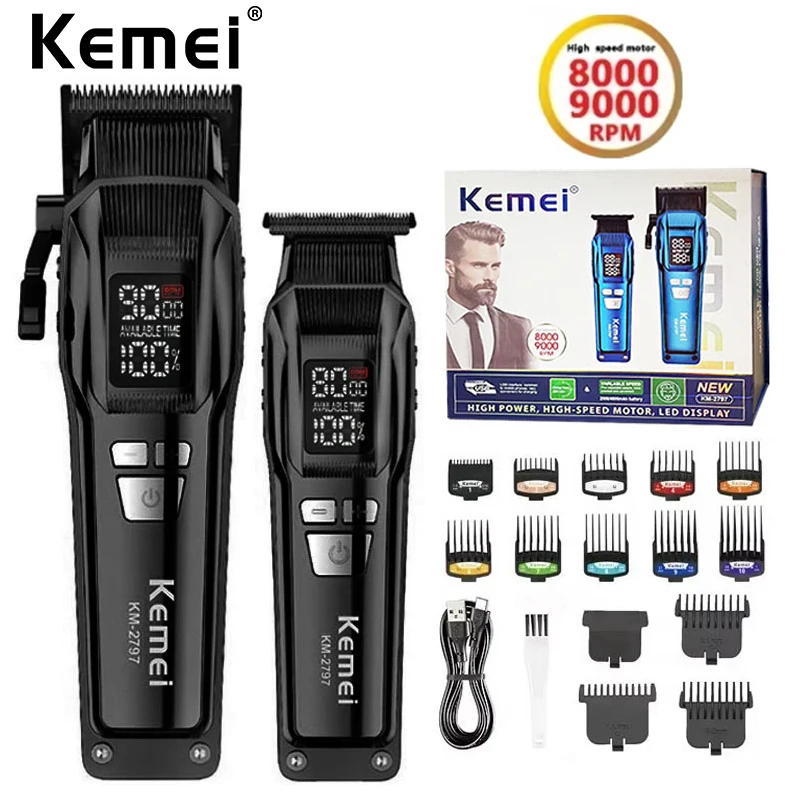 Kemei Professional Electric Hair Clippers Kit Rechargeable Trimmers For Men USB Charging Beard Trimmer KM-2797 Blue or Black