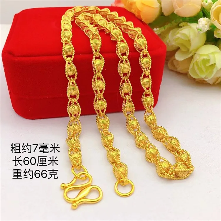 Luxury 24K 9999 Pure Gold real gold Men's Sandy Necklace with Beads