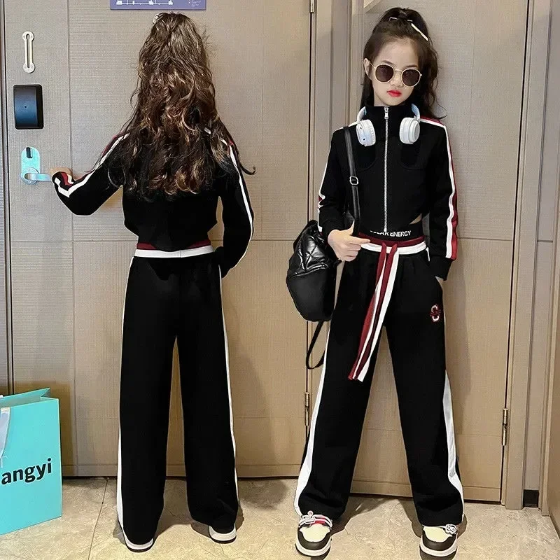 2024 Teenager Girl women autumn winter Kids Clothes Hooded Jacket + wide leg pants Tracksuit Children 8 10 25 18 year Parenting