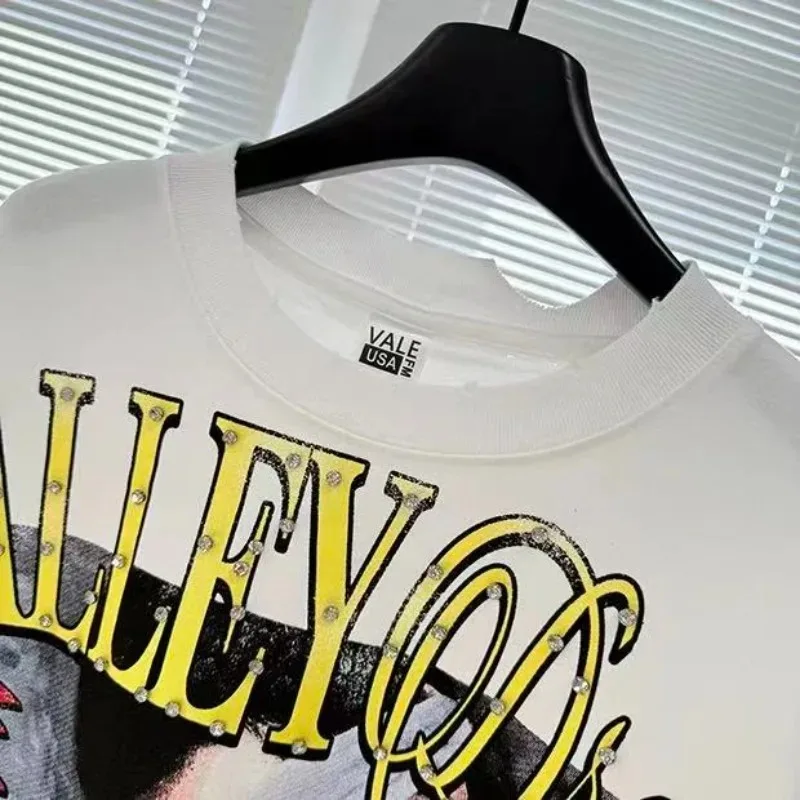 

Белые рубашки Vale в американском стиле с принтом постеров фильма, большие футболки из чистого хлопка для мужчин и женщин VALLEY, футболки с буквами Hot Drill