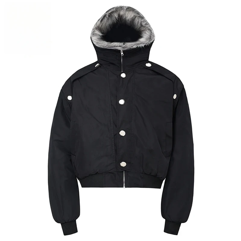 

【Mirrordust】Мужские зимние куртки с меховым воротником, теплые парки, пальто, черные утепленные стеганые куртки, повседневные свободные мужские куртки, верхняя одежда