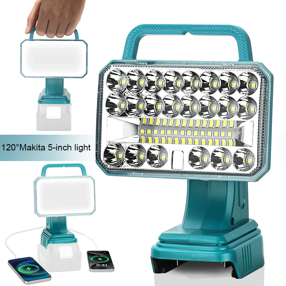 

Беспроводной светодиодный рабочий фонарь, совместимый с аккумулятором Makita 18 В, фонарик 2000 лм, портативный прожектор для пеших прогулок, кемпинга (без батареи)