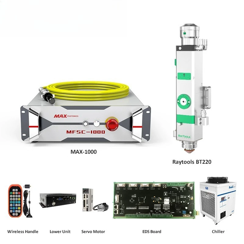 4 in 1    Cutter Spare Parts Set Max 1500w Source+Raytools BT220 Cutting Head+Raytools XC4000T Controller+Hanli Water Chiller