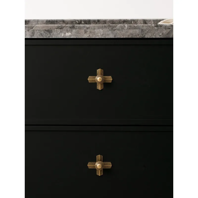 Mid-century Light Luxury Gold Retro French Cabinet Handle Solid Brass Single Hole Furniture Drawer Wabi-Sabi Style Handle