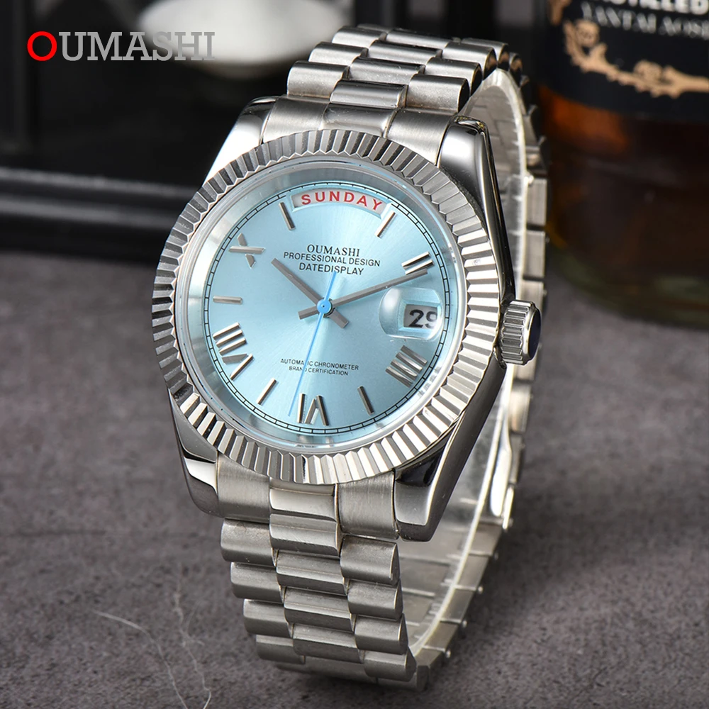 

OUMASHI 39mm Men's Watch 8285 Movement Luxury Sapphire Glass Stainless Steel Watch MIYOTA 8285 Movement Dual Calendar Dial