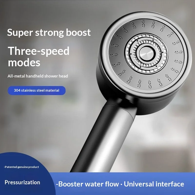 Stainless Steel Pressurized Shower Head - Super Strong 304 Brushed Metal, Shatter-Resistant Bathroom Shower Head
