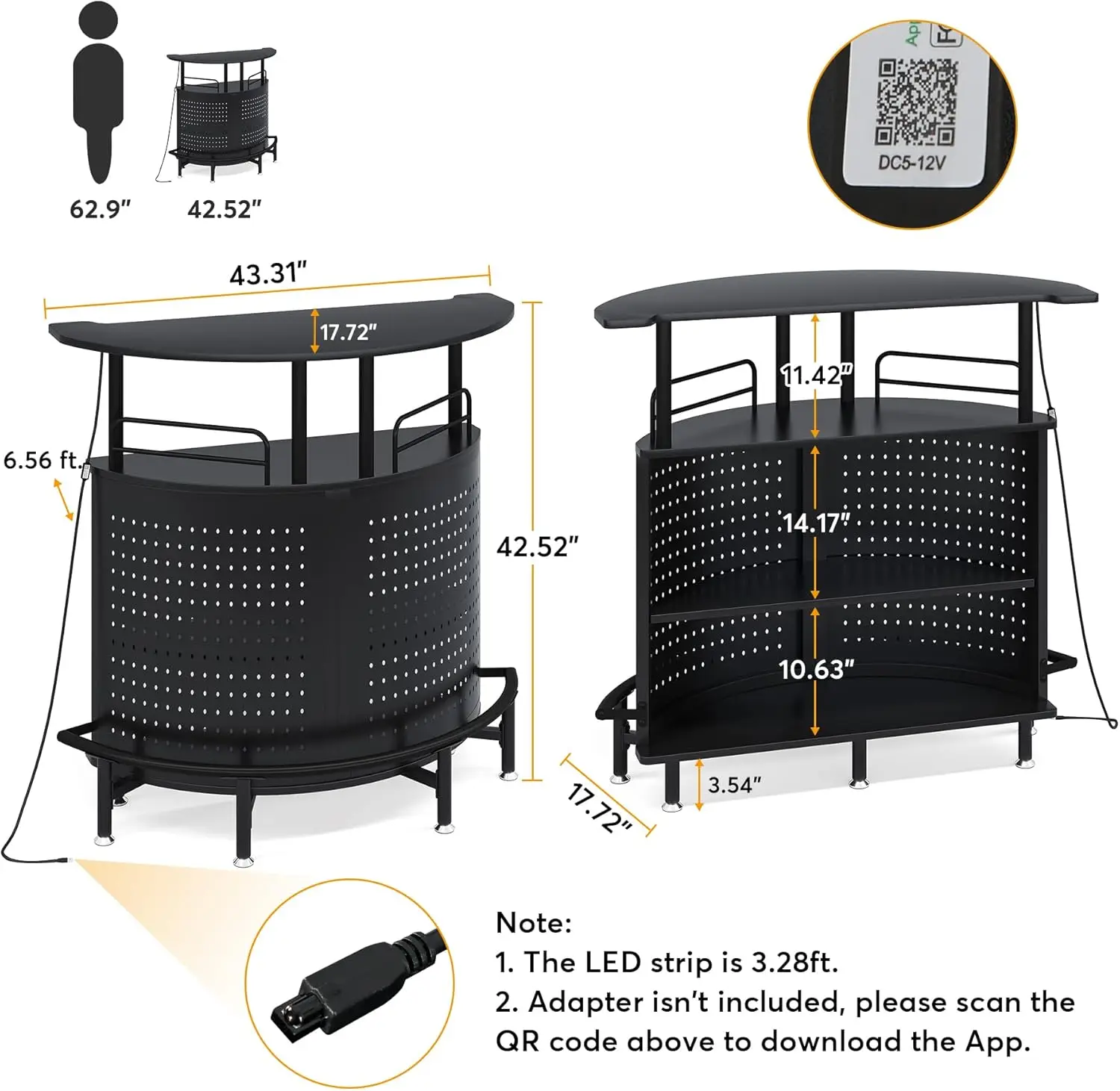 Tribesigns Slimme Led Bartafel, 3-Tier Liquor Bar Unit Met RGB-Verlichting, Wijnglazen Houder En Opbergplanken, Alcoholbar