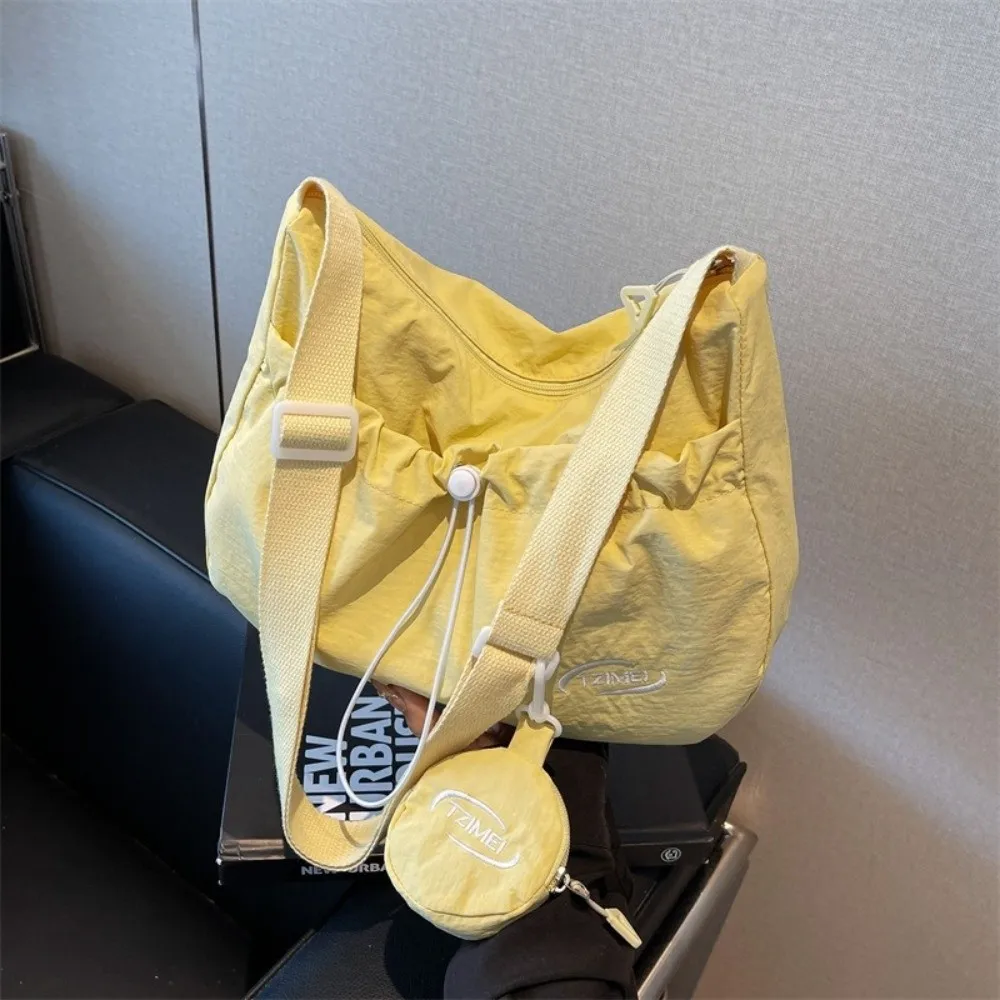 

New Nylon Canvas Tote Bag Drawstring Large Capacity Shoulder Bag with Coin Bag Solid Color Korean Handbag Women