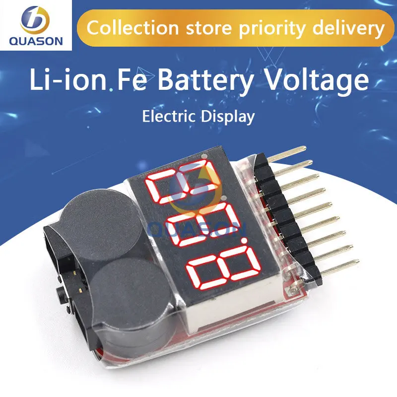 New 1-8S Lipo Li-ion Fe Battery Voltage 2IN1 Indicator Tester Low Voltage Buzzer Alarm For RC Car Boat LED 3.7-30V Dual Speaker