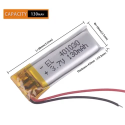 3.7v 130mAh 401030 Lithium Polymer Li-Po Rechargeable Battery For DIY Mp3 MP4 MP5 GPS 041030 Bluetooth earphone