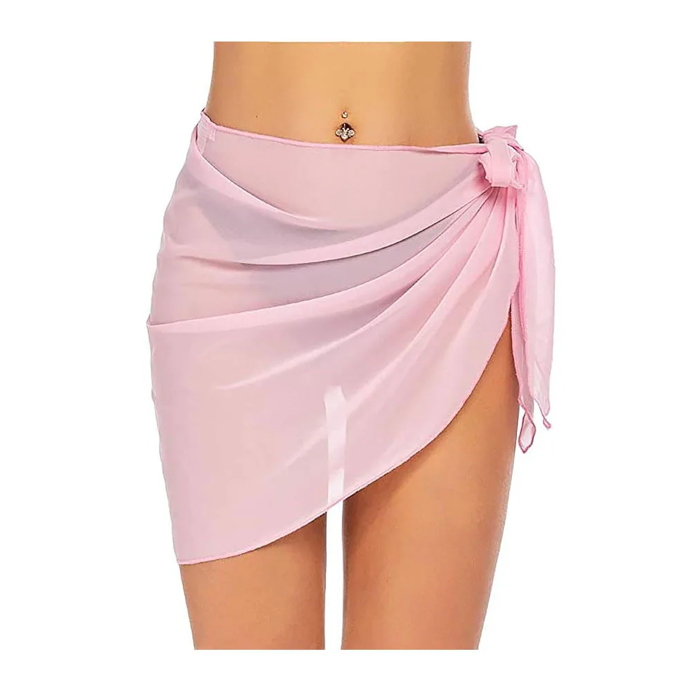 Vestido de praia feminino mini saia cover-up cor sólida blusa sexy chiffon saia biquíni xale diário 2025