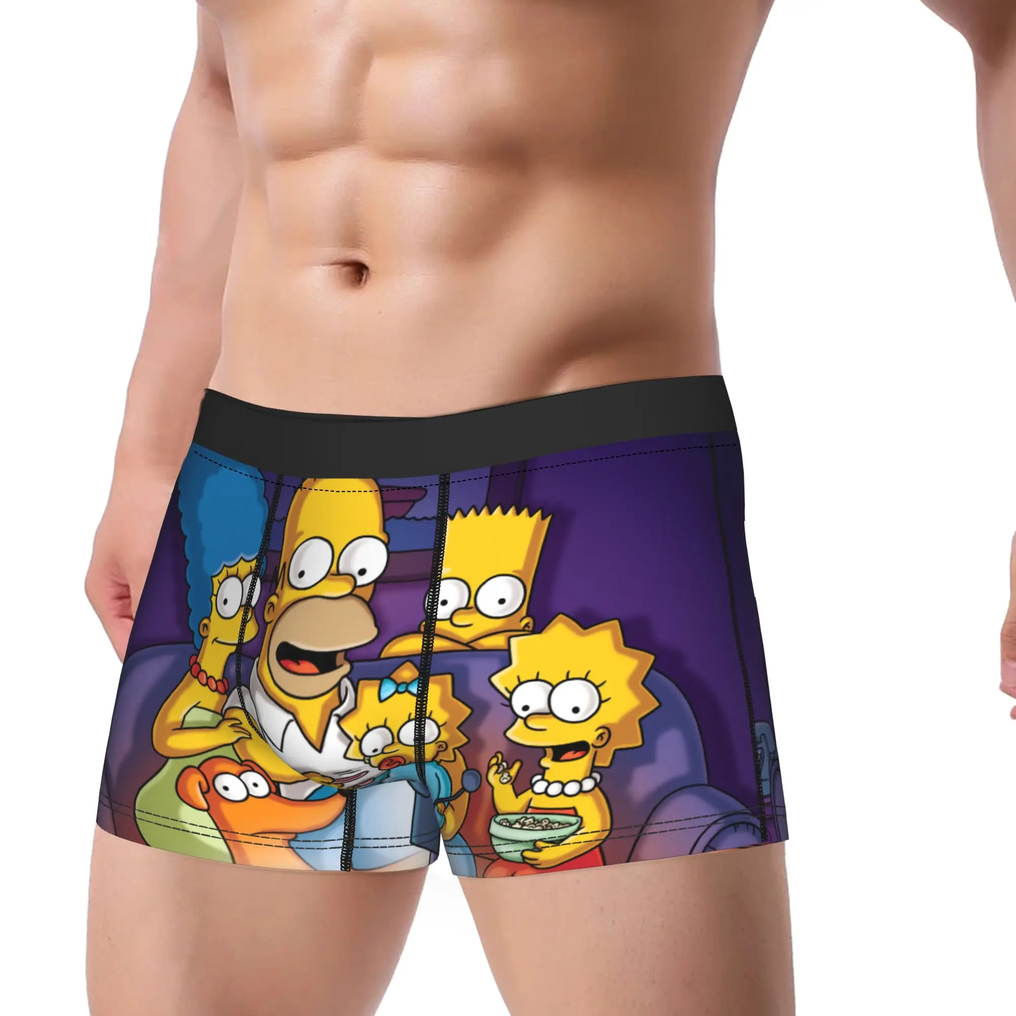 Men S-Simpsons Cartoon Long Underwear  Sexy Boxer Briefs Shorts Panties Male Breathable Underpants Plus Size