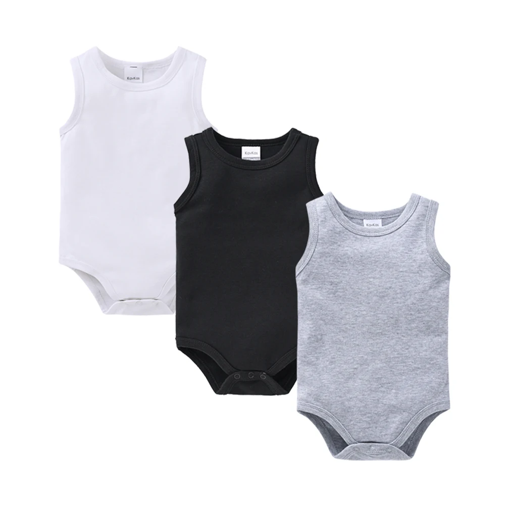 2026 3 Pcs/lot Summer Baby Bodysuit 0-24 Months Sleeveless 100% Cotton White Black Solid Vest Design Newborn Clothes
