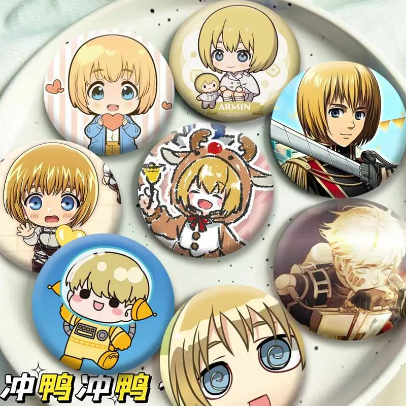 Attack on Titan Armin Arlert Anime Figure Lapel Pins Round Cartoon Cosplay Brooch Handmade Badge Bag Hat Accessory Jewelry Gifts
