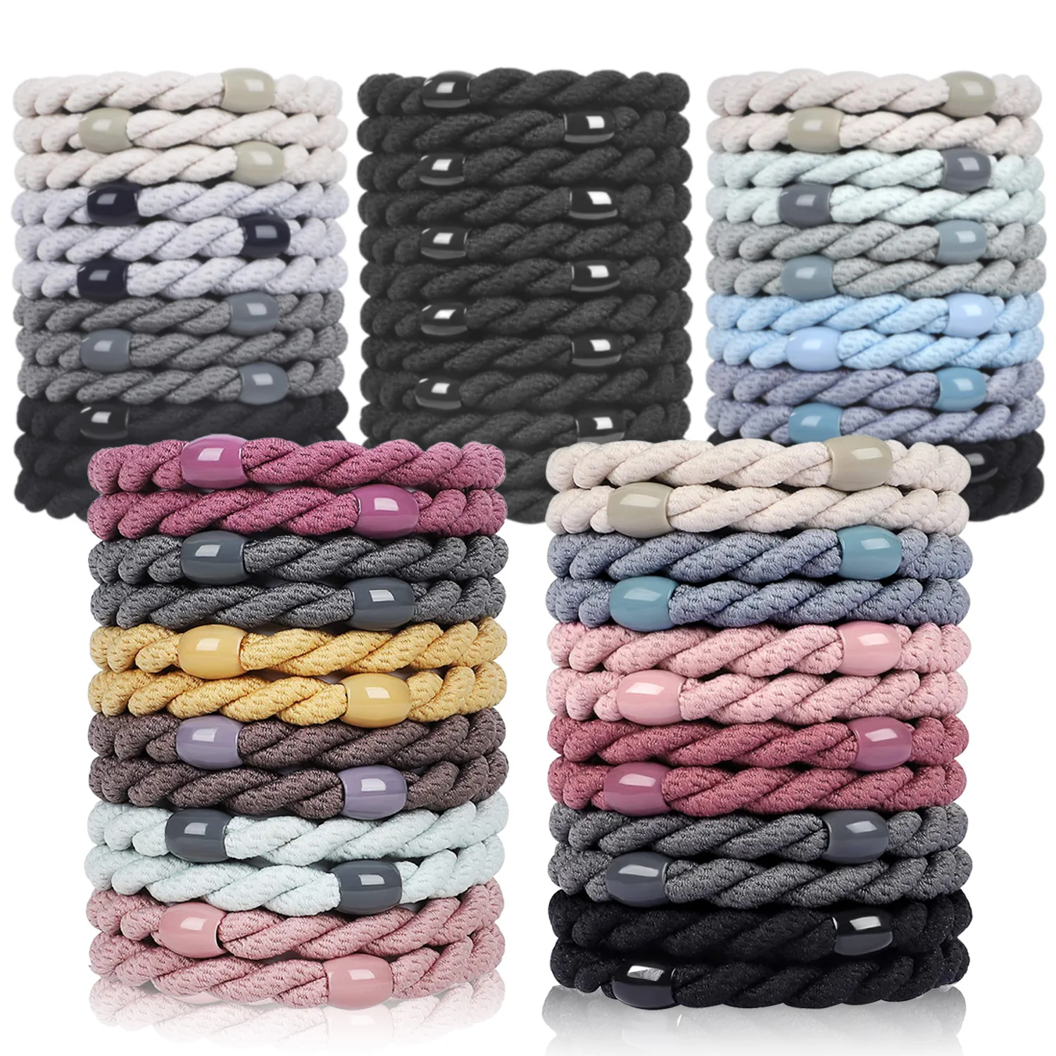 12pcs No Damage Elastic Bracelets Cute Hair Tie Bands Cotton Bands Soft Woven Ponytail Holders for Girls and Women Accessories