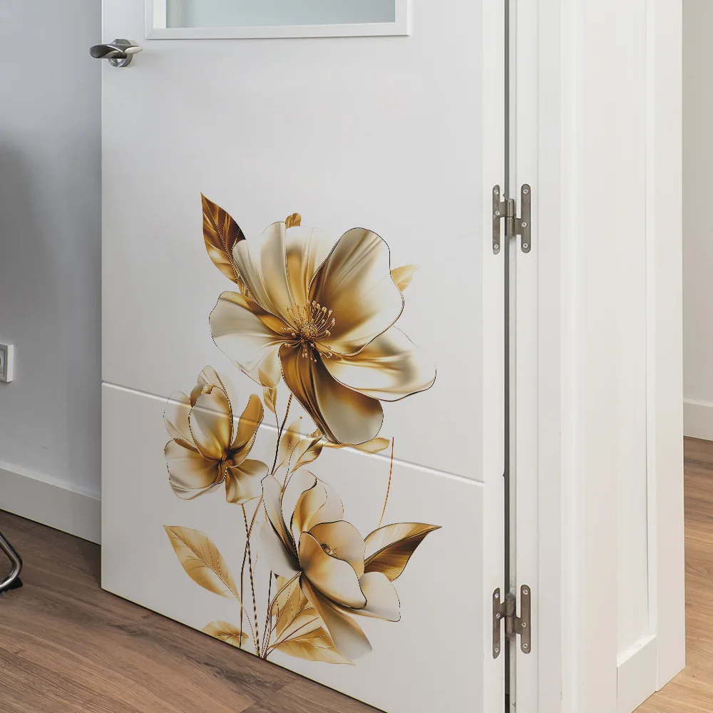 Golden Flowers Decorative Vinyl Wall Stickers For Wall Decor Adhesive Wallpaper Furniture Sticker Bedroom Accessories Room Decor