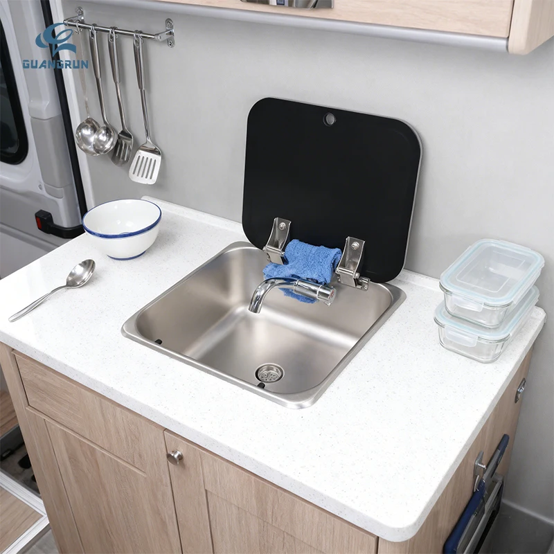 

GUANGRUN RV Camper Bathroom SUS 304 Stainless Steel Lightweight Modern Design Rectangle Sink for RVs Campers Marine & Car Use