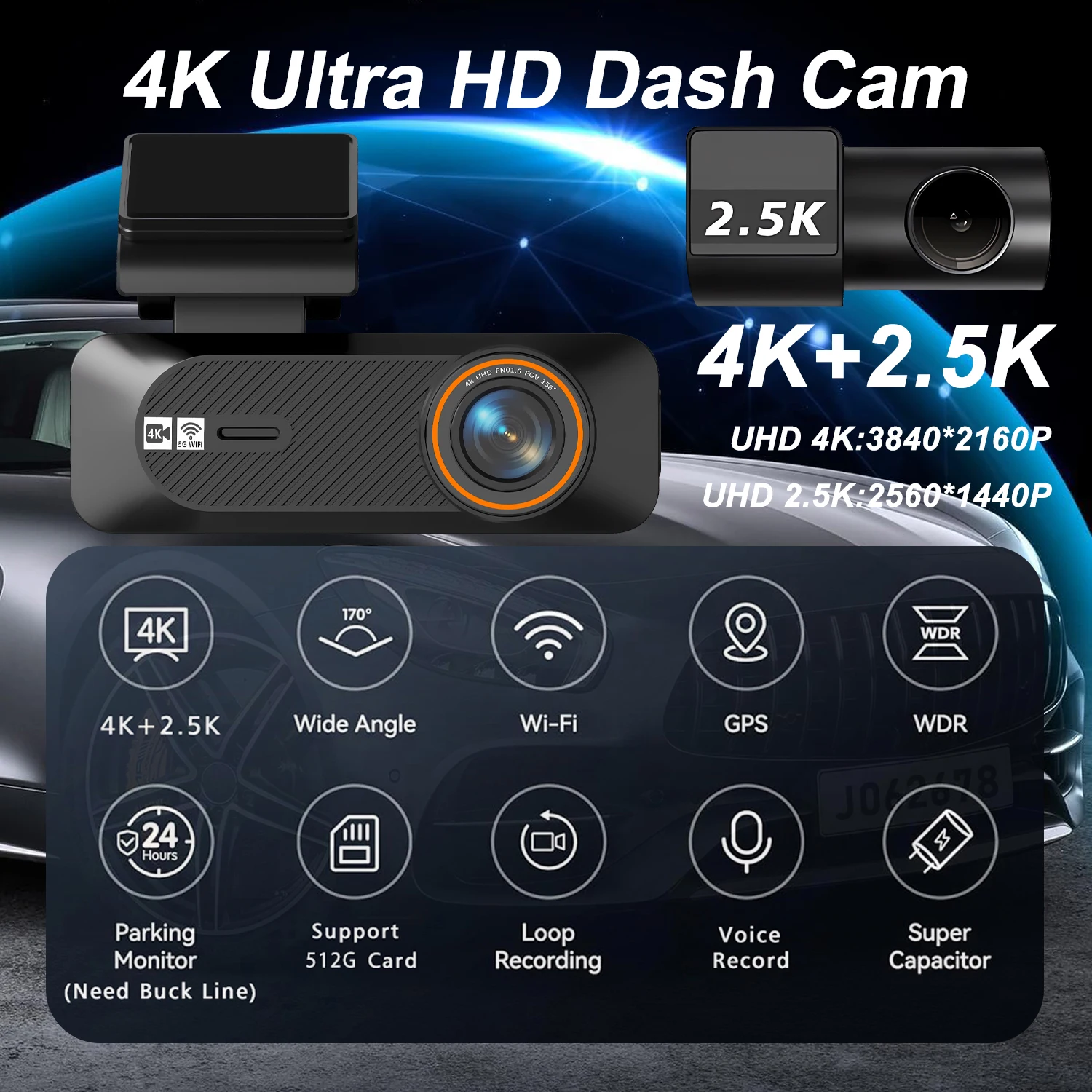 ADAS Dash Cam 4K+2.5K GPS WIFI 24H Night Vision Mini Optional Rear Lens Dashcam Car DVR Video Recorder Camera For Car Black Box