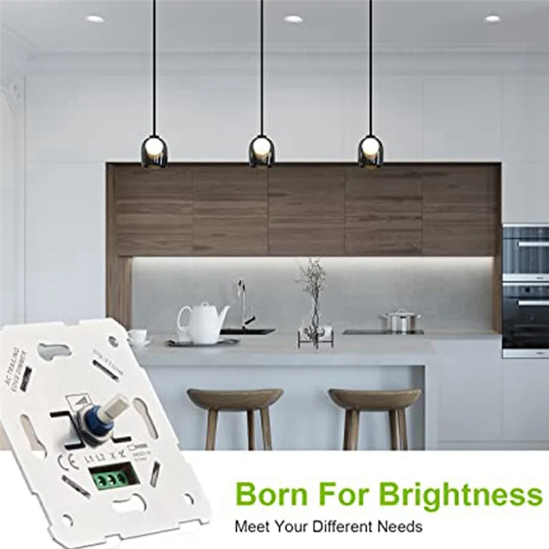 LED Dimmer Switch, Flush-Mounted Dimmer for Dimmable LED and Halogen, 5-300 W Dimmer Switch LED, Phase Control Dimmer