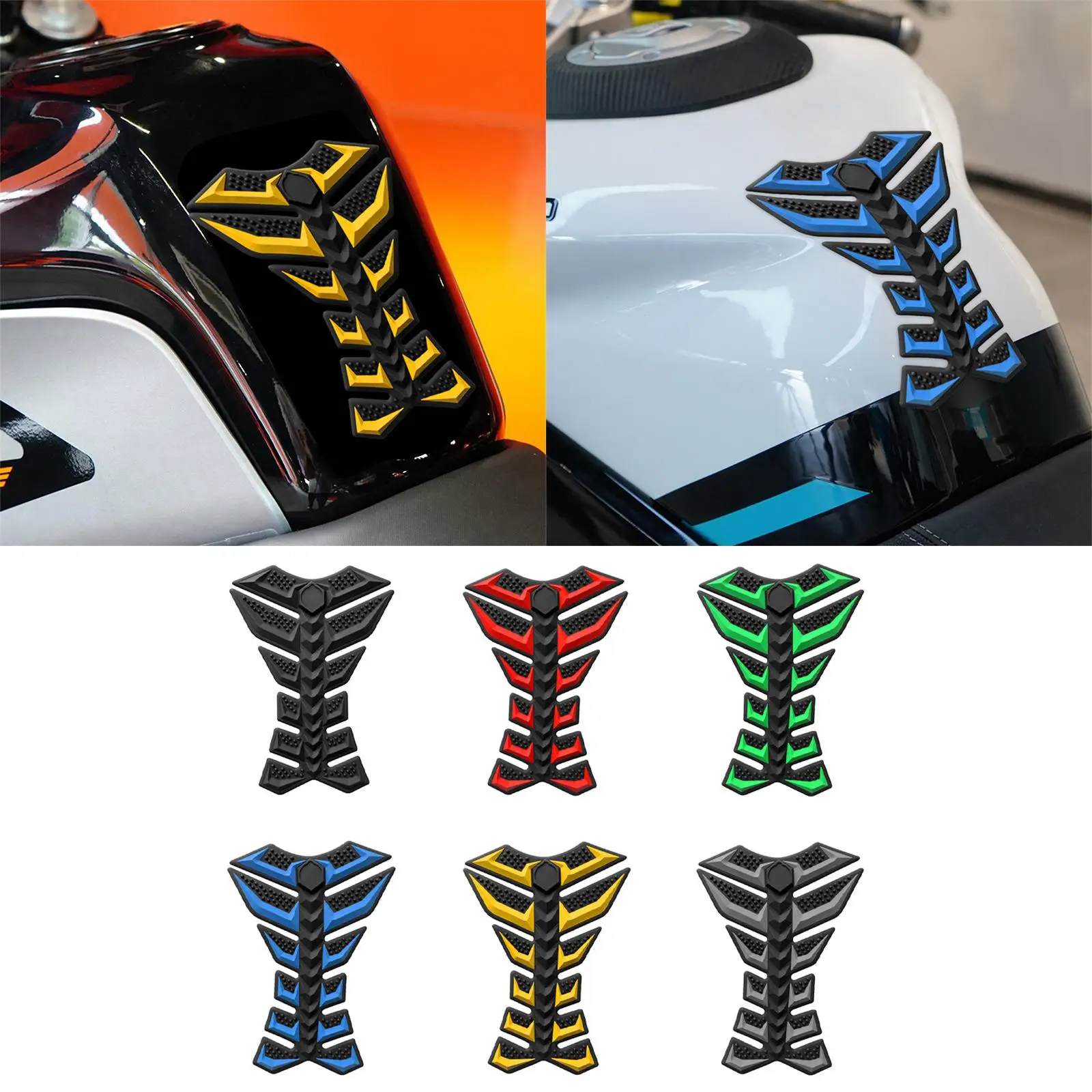 Fish Bone Motorcycle Tank Sticker 3D Rubber Decal for Gas Fuel Tank Protector Cover Easy Install Durable Anti Scratch Bike Decor