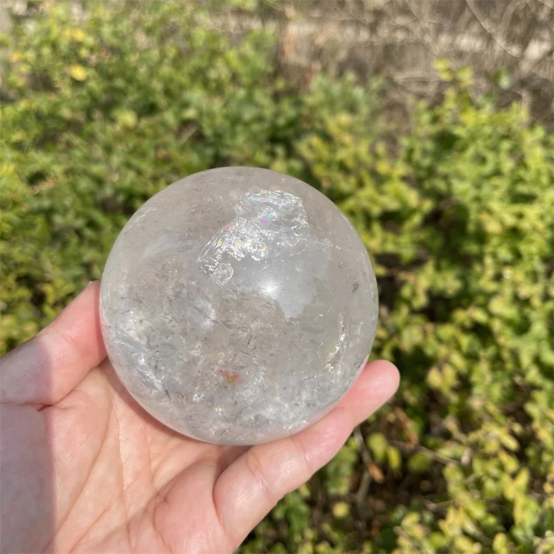 88mm NATURAL RAINBOW CLEAR QUARTZ BLACK  TOURMALINE CRYSTAL SPHERE BALL HEALING GEMSTONE 975g