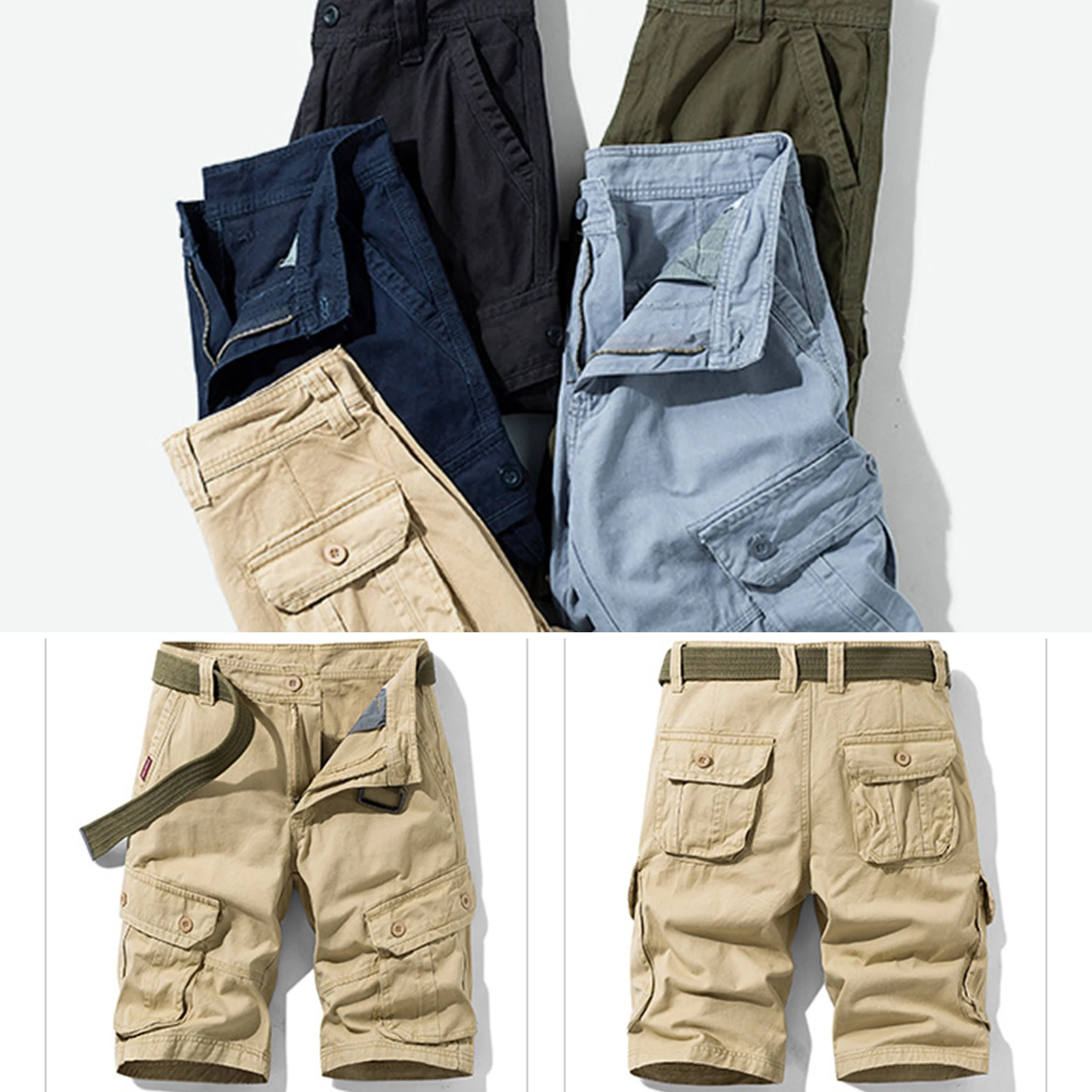 

Летние мужские шорты-карго, мужские пляжные шорты для бега, уличные короткие брюки с несколькими карманами, мужские свободные однотонные винтажные классические шорты
