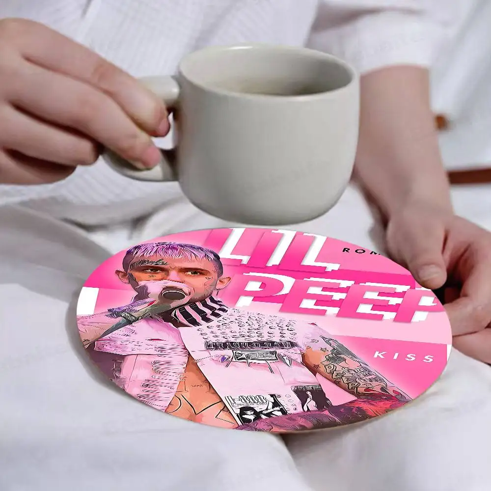 Hip Hop Rapper Lil Peep Natural Wood Coaster Creative Cartoon Absorbent Cushion Coffee Mug Bowl Cushion Insulation Cushion