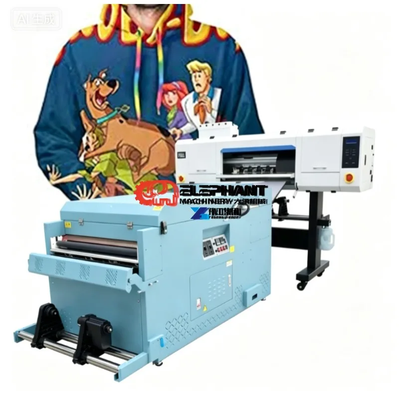 Complete Dual Head DTF Printer Set I3200 Printhead Matching Powder Shaker PET Film Sublimation Heat Transfer Garment Machine
