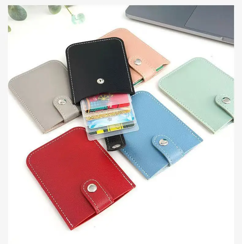 Multi‑color PU Leather Pull‑out Card Holder Snap Button Mini Card Wallet Portable Credit ID Card Case Slim Card Pouch for Daily