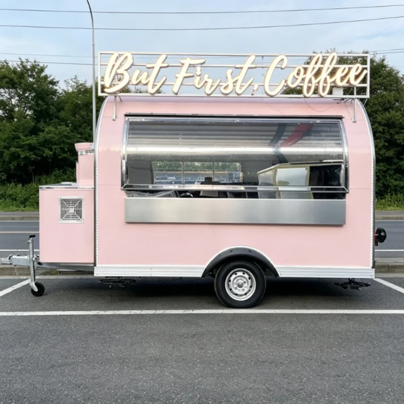 New Style 304 Stainless Steel Round Small Mobile Food Trailer Fast Food Street Food Truck for Ice Cream and Hot Dog Customizable