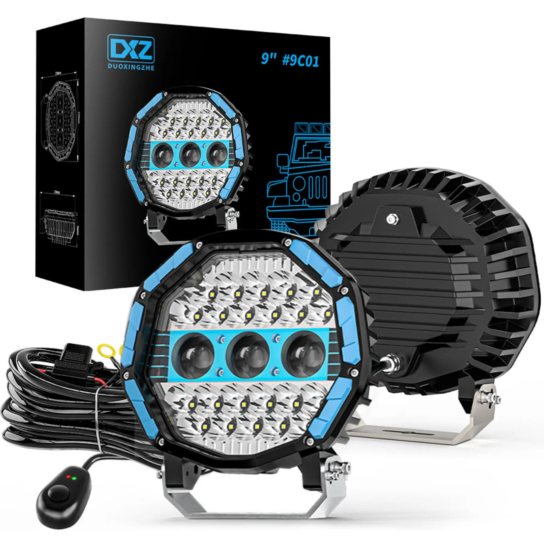 Hot Sale DXZ New Round 9Inch Off-road Spotlight  Driving Light Car Led Work Light 24V 12V SUV Forklift High Brightness
