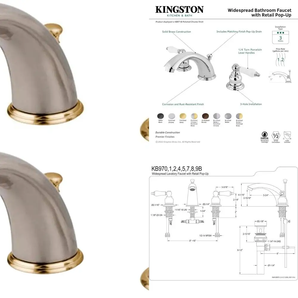 

Victorian-Style Widespread Bathroom Faucet in Brushed Nickel and Polished Brass Finish