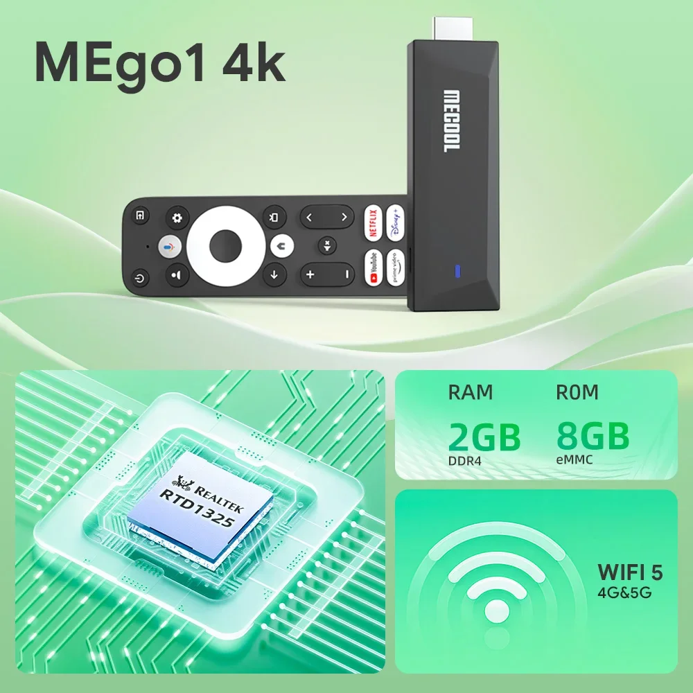 MECOOL MEgo 1 TV Stick Reltek Четырехъядерный процессор 8 ГБ Google Android TV Sticks 4K Dolby Netflix TV Box 2025 Высококачественные консоли