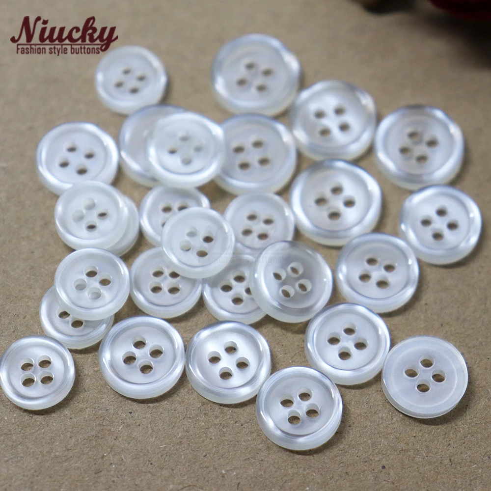 Niucky 11mm / 10mm / 8.5mm 4 holes Thin Edge Classic Shirt Buttons for Sewing Basic Resin Clothing Buttons Supplies R0201-010