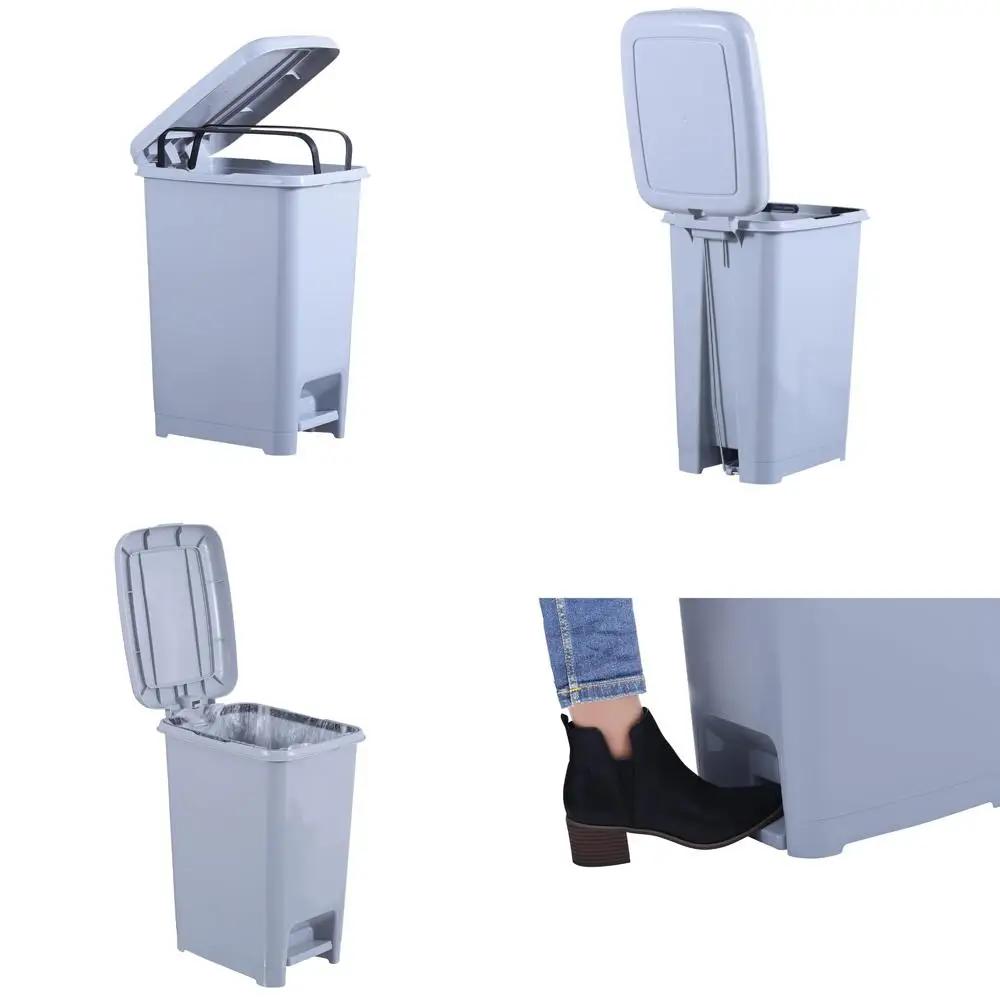 

10.5 gallon step-on trash bin with lid - large plastic wastebasket for bathroom use