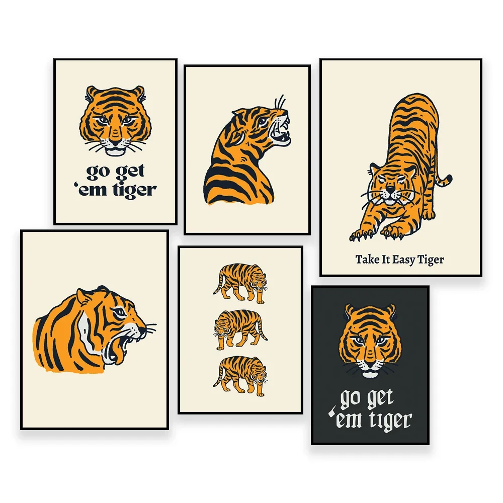 Tiger print, tiger black background wall art decoration poster